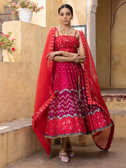 Red Vasansi Silk Chevron Short Lehenga