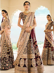 Maroon Velvet Bridal Lehenga