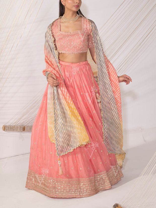 Peach Silk Lehenga Set