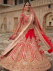 Red Dola Silk Bridal Lehenga