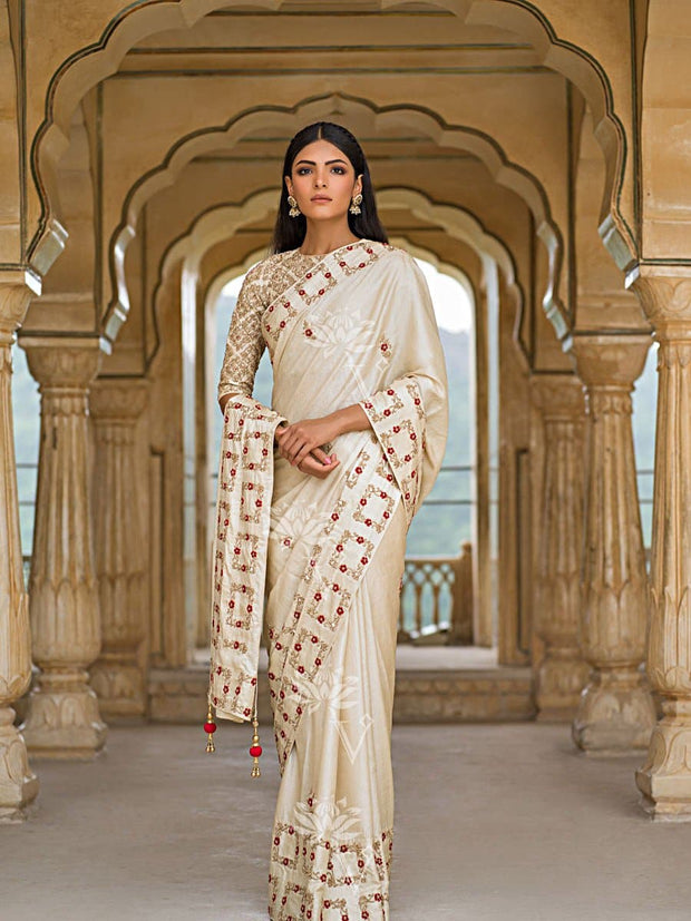 Tussar Silk Off White Saree