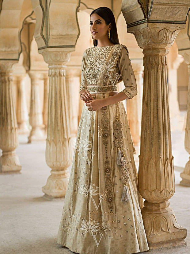 Off White Pure Tussar Lehenga