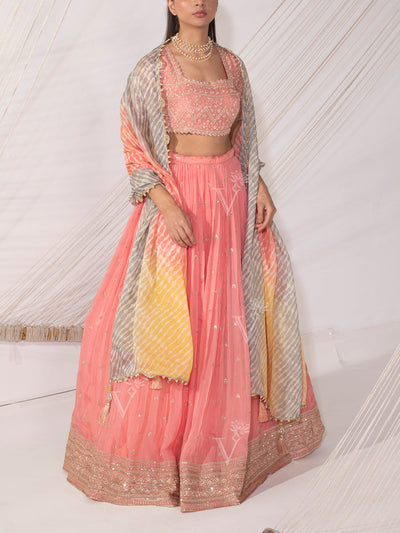 Peach Silk Lehenga Set