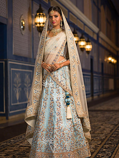 Denim Blue Raw Silk Lehenga Choli