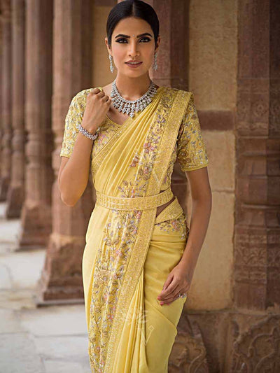 Yellow Pure Georgette Saree