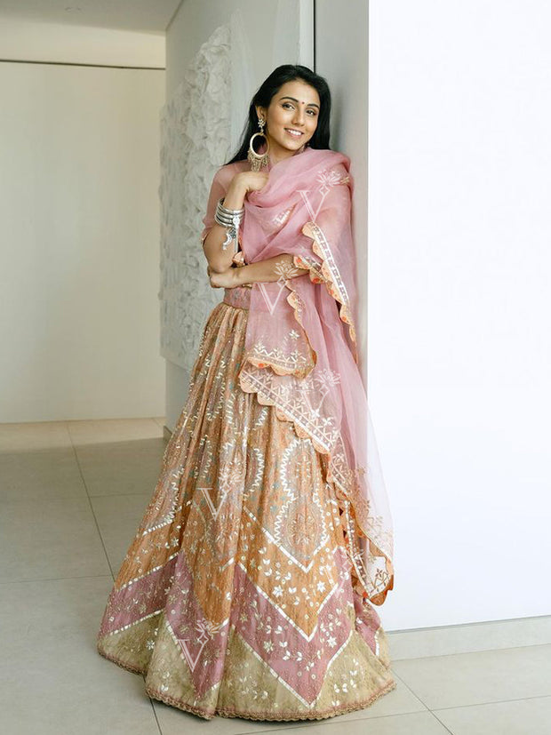 Masoom Peach and Pink Vasansi Silk Lehenga