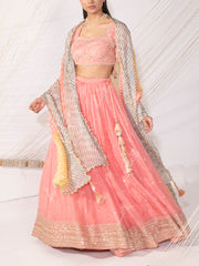 Peach Silk Lehenga Set