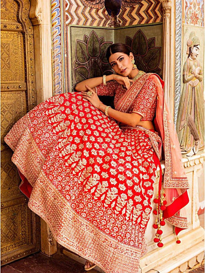 Red Raw Silk Bridal Lehenga