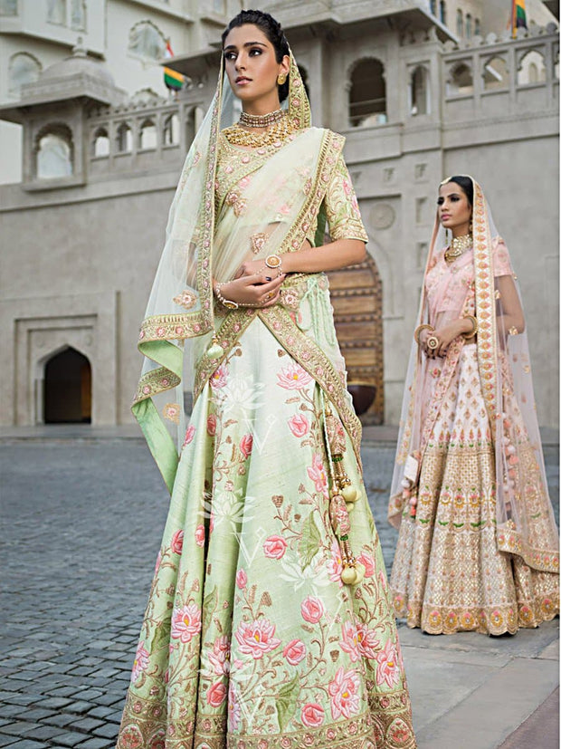 Green Raw Silk Lehenga Choli