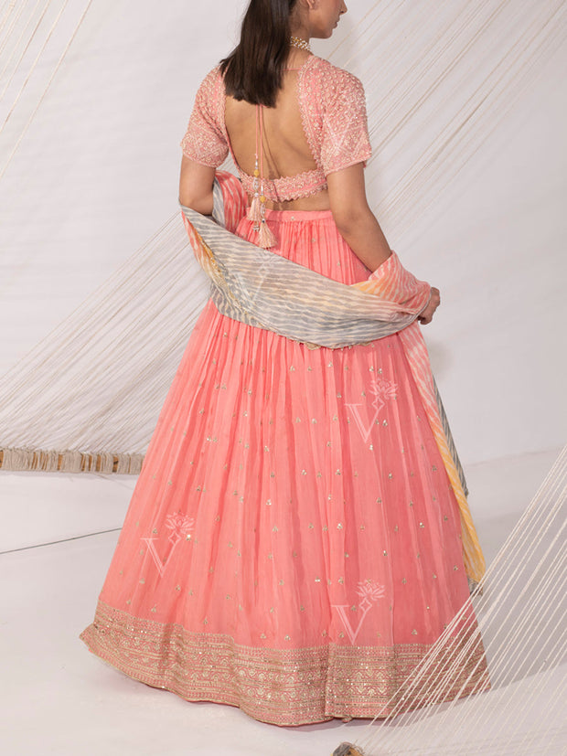 Peach Silk Lehenga Set