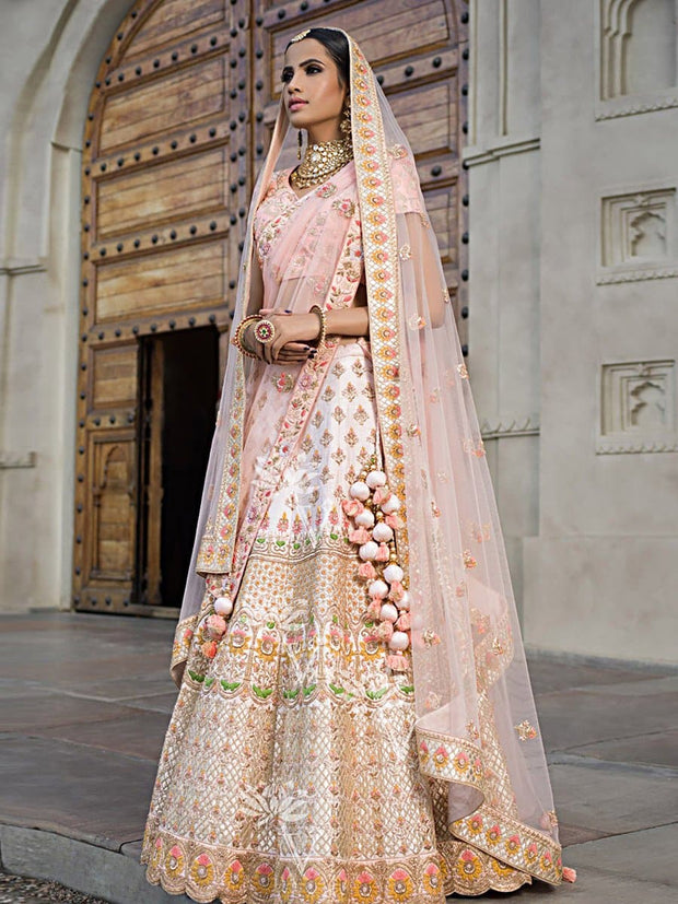 Peach Raw Silk Lehenga Choli