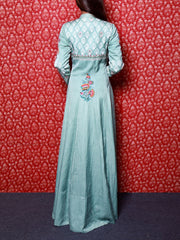 Aqua Blue Raw Silk Embroidered Anarkali Gown