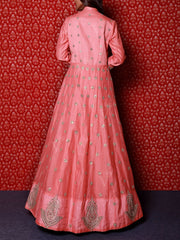 Peach Raw Silk Gota Patti Anarkali Gown