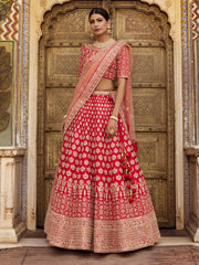 Red Raw Silk Bridal Lehenga