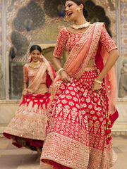 Red Raw Silk Bridal Lehenga