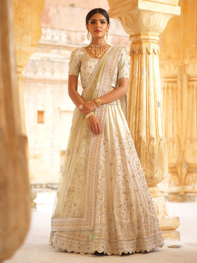 Off White Raw Silk Bridal Lehenga