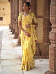 Yellow Pure Georgette Saree