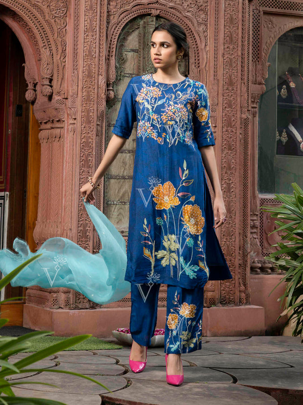 Blue Vasansi Silk Embroidered Suit Set