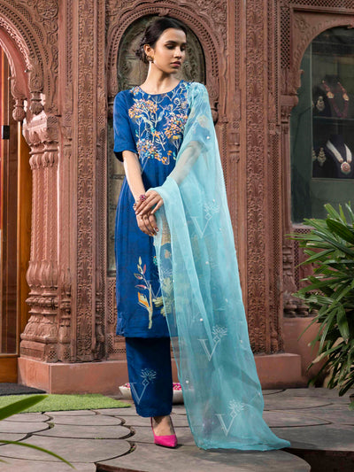 Blue Vasansi Silk Embroidered Suit Set