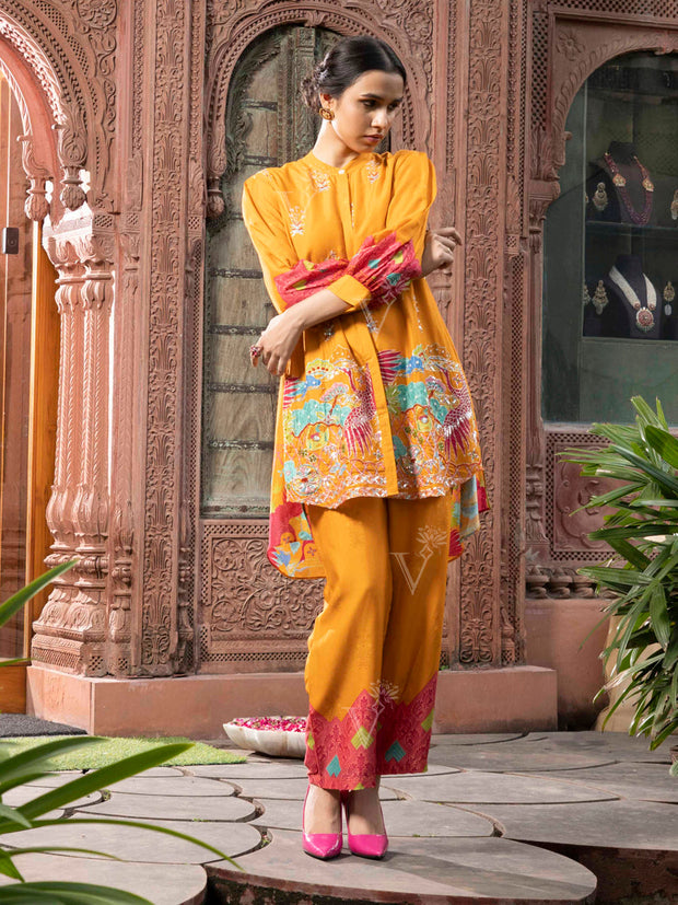 Yellow Vasansi Silk Embroidered Co-ord Set