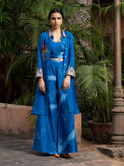 Blue Vasansi Silk Bustier and Jacket Set