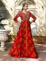 Red Vasansi Silk Printed Anarkali Gown