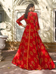 Red Vasansi Silk Printed Anarkali Gown