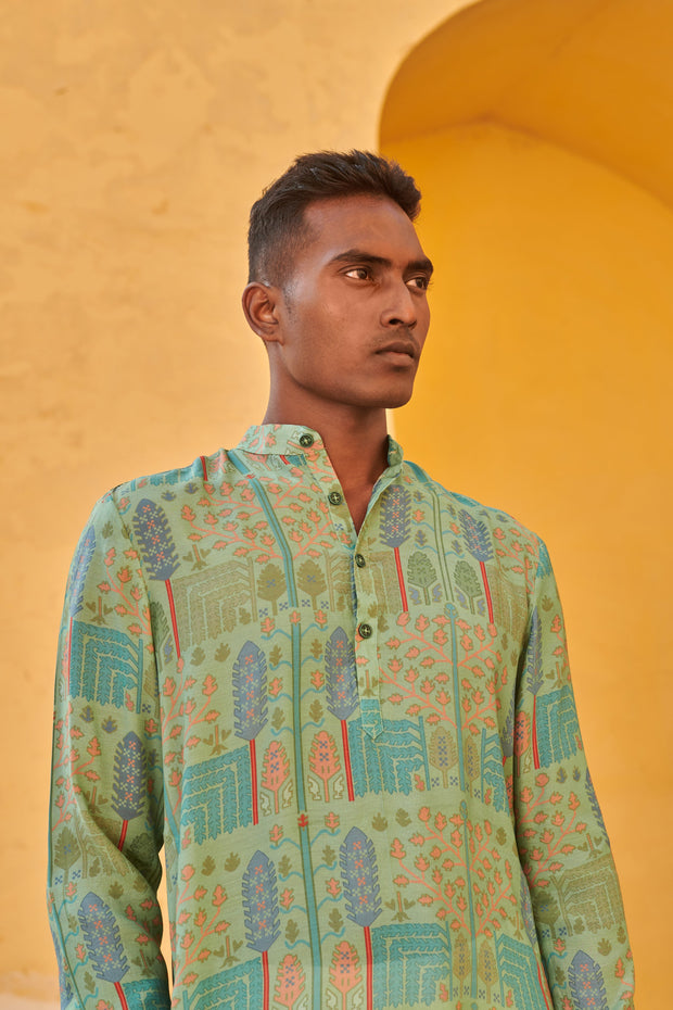 Cyan Green Ganganagery Kurta