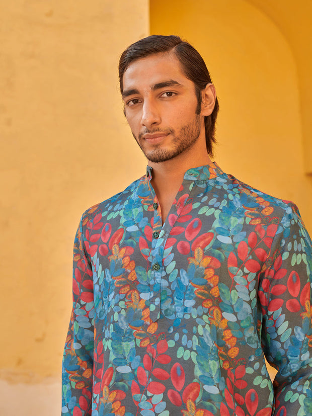 Jaco Floral Grey Ganganagery Kurta