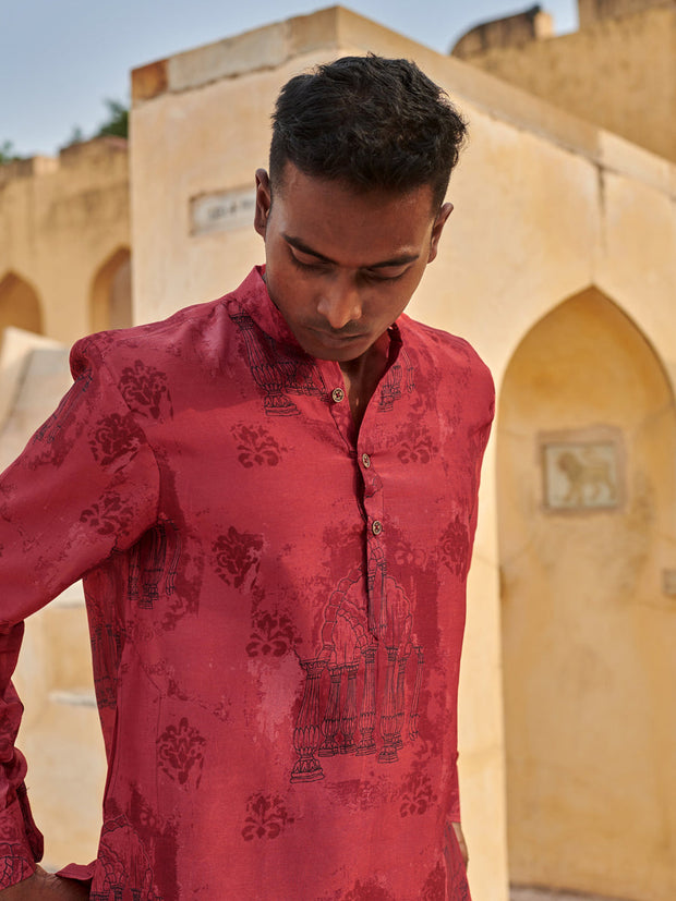 Red Arch Printed Ganganagery Kurta