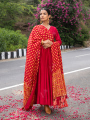 Red Vasansi Silk Anarkali Suit Set