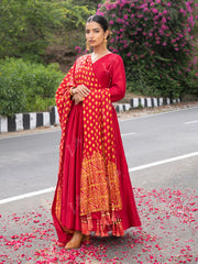 Red Vasansi Silk Anarkali Suit Set