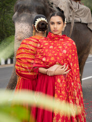 Red Vasansi Silk Anarkali Suit Set