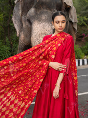 Red Vasansi Silk Anarkali Suit Set