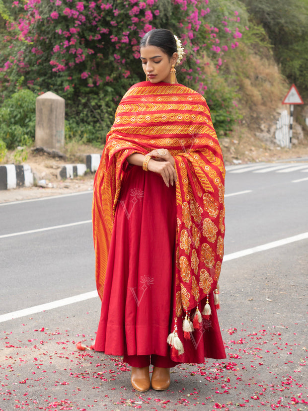 Red Vasansi Silk Suit Set