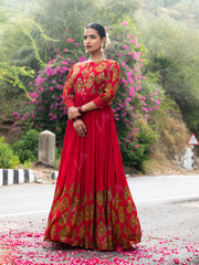 Red Vasansi Silk Printed Anarkali Gown