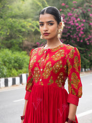 Red Vasansi Silk Printed Anarkali Gown