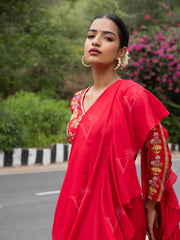 Red Vasansi Silk Pre-Drape Frill Saree