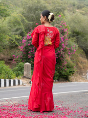 Red Vasansi Silk Pre-Drape Frill Saree