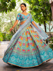 Blue Ombre Vasansi Silk Printed Lehenga Set