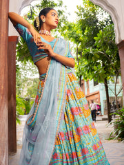 Blue Ombre Vasansi Silk Printed Lehenga Set