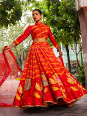 Radiant Red Vasansi Silk Leheriya Printed Lehenga Set