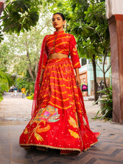 Radiant Red Vasansi Silk Leheriya Printed Lehenga Set