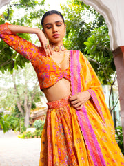 Yellow Vasansi Silk Printed Lehenga Set