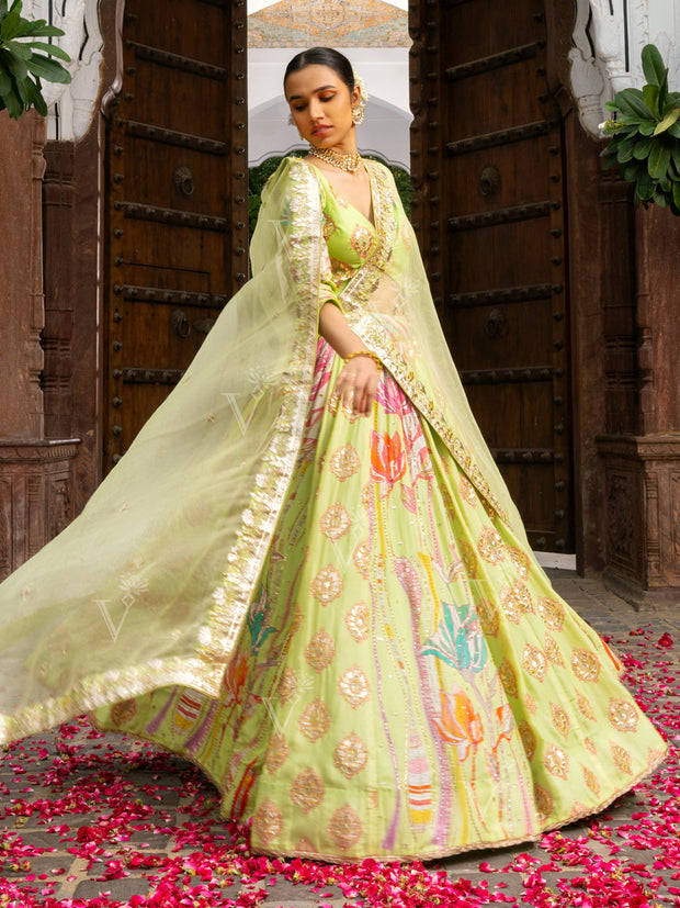 Green Vasansi Silk Printed Lehenga Set