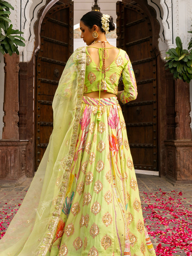 Green Vasansi Silk Printed Lehenga Set