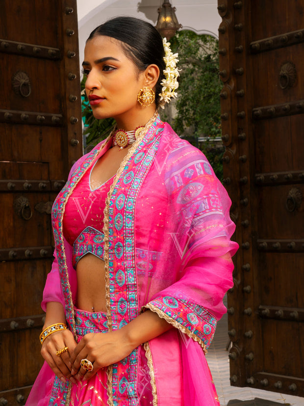 Pink Vasansi Silk Printed Lehenga Set