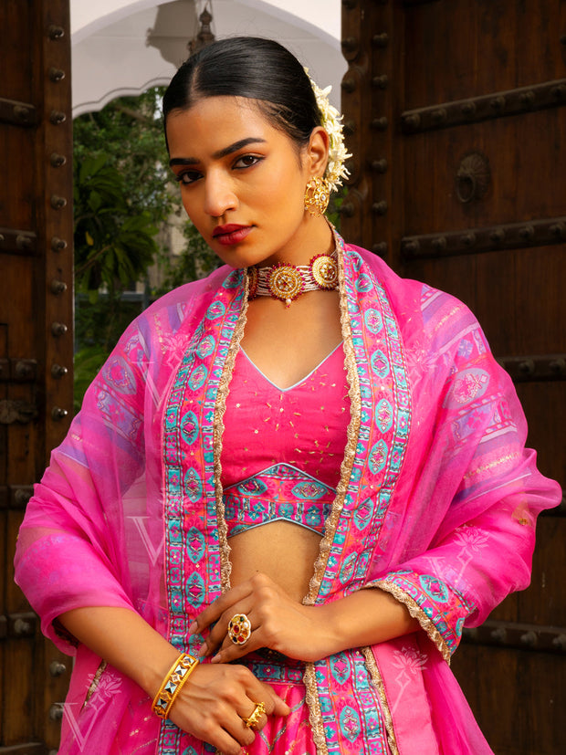 Pink Vasansi Silk Printed Lehenga Set