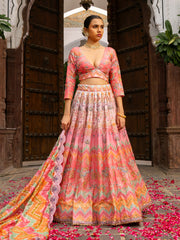 Peach Ombre Vasansi Silk Printed Lehenga Set