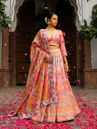 Peach Ombre Vasansi Silk Printed Lehenga Set